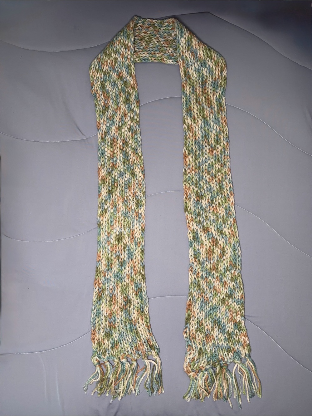 Hand-Knit Multicolor Scarf - Pastel Green, Blue & Beige